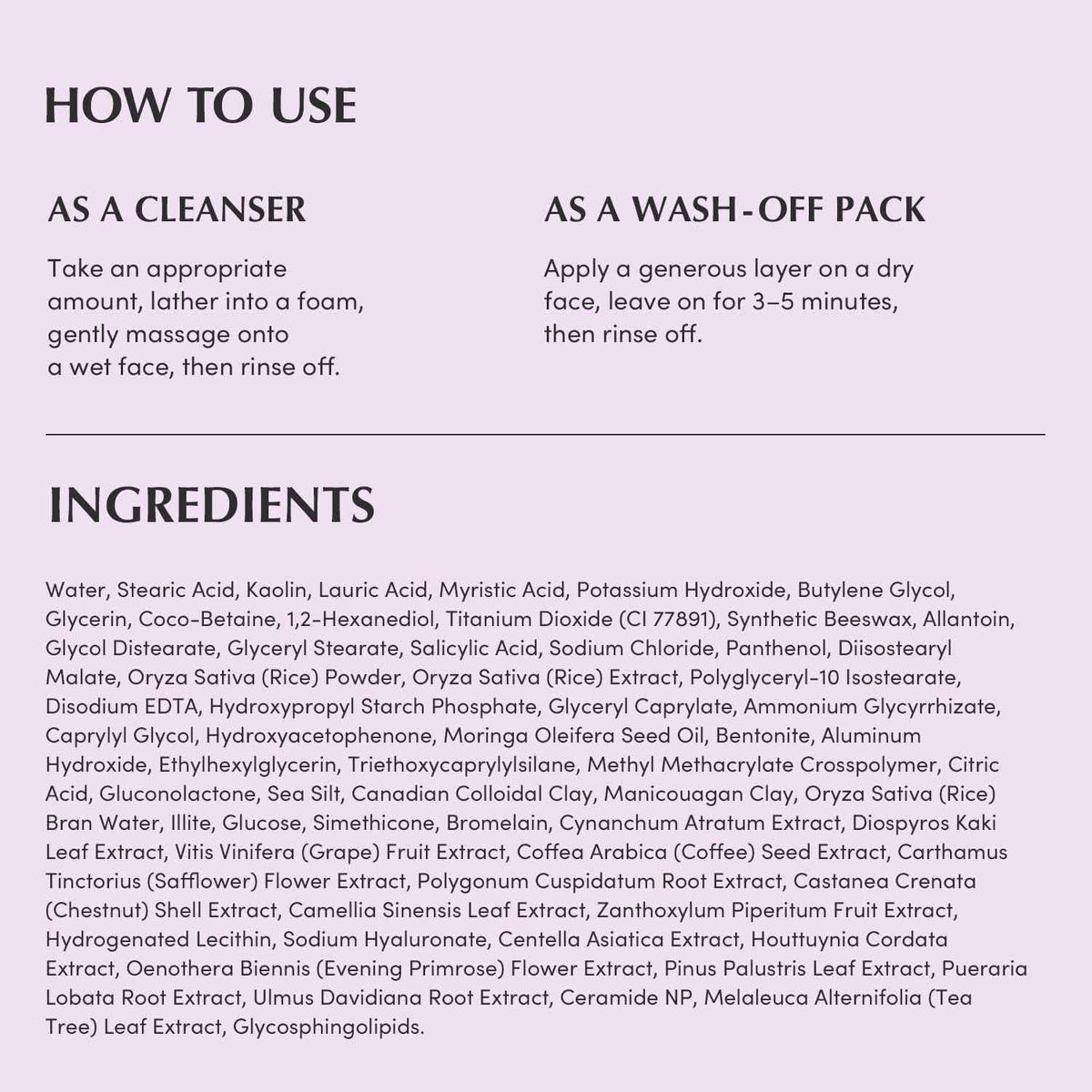 EQQUALBERRY Purple Rice Pore Purifying Pack Cleanser - Dual-Use Clay Mask & Foam Cleanser | Deep Cleansing for Pore Care & Skin Prep | AHA+BHA+PHA
