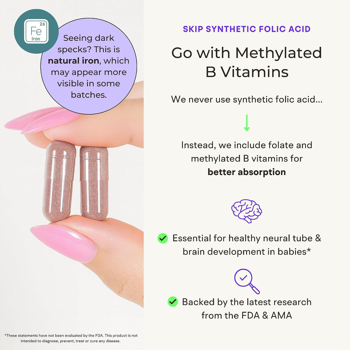 Whole Food Prenatal Vitamins (120 Capsules) Natural Support for Maternal and Fetal Health, Prenatal Multivitamin for Women with Choline, B Vitamins and More, Vegan, No Soy, Gluten or Dairy