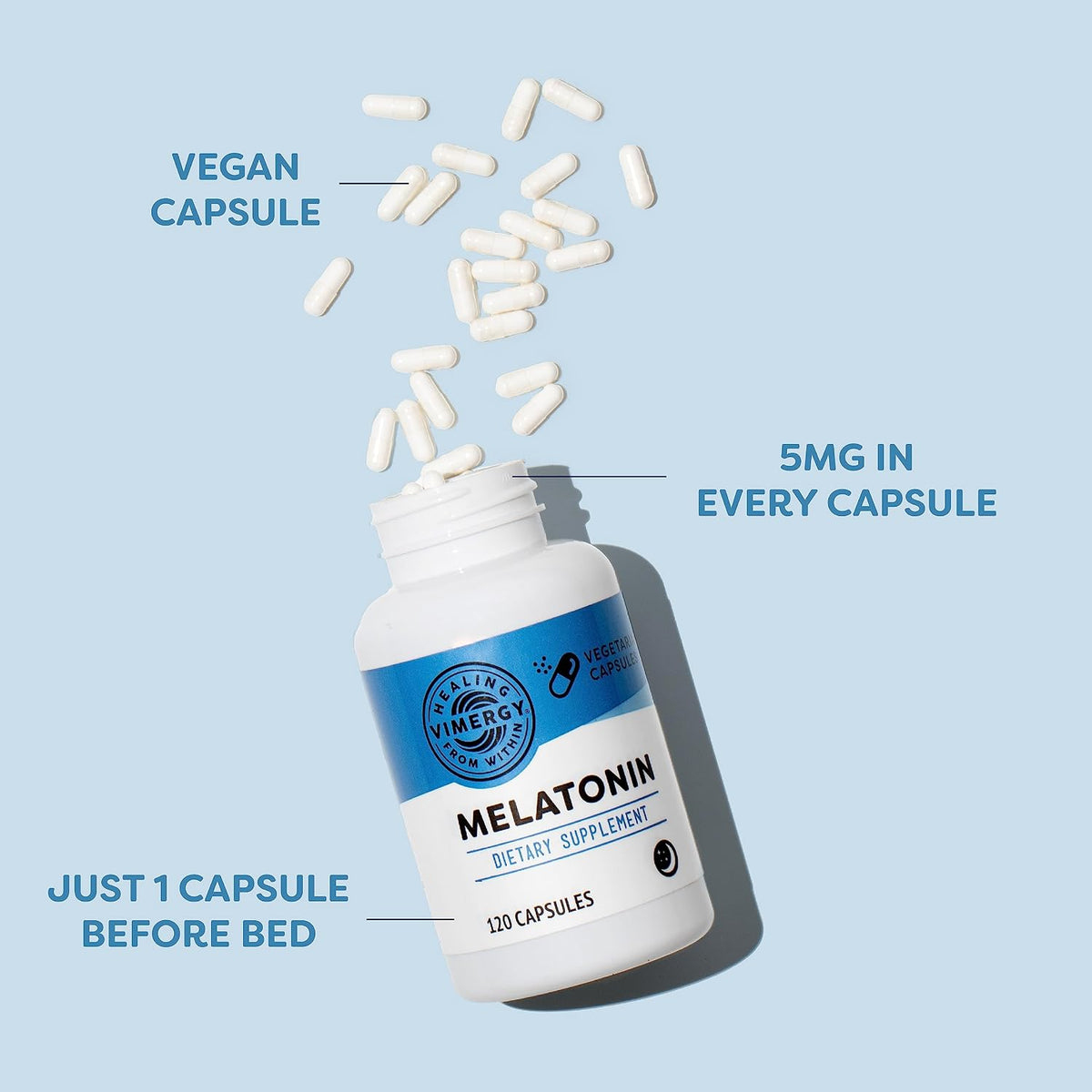 Vimergy Melatonin – Natural Sleep Aid – Sleep Supplement – Helps You Fall Asleep Faster & Stay Asleep Longer - Non-GMO, Gluten-Free, Kosher, Soy-Free, Vegan, Paleo (120 Counts)
