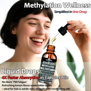 Multivitamin for Women & Men, Methylated Multivitamins & Multiminerals liquid Drops with Methylfolate B12 B2 Vitamin C E D3 K2 GLOVVUUP