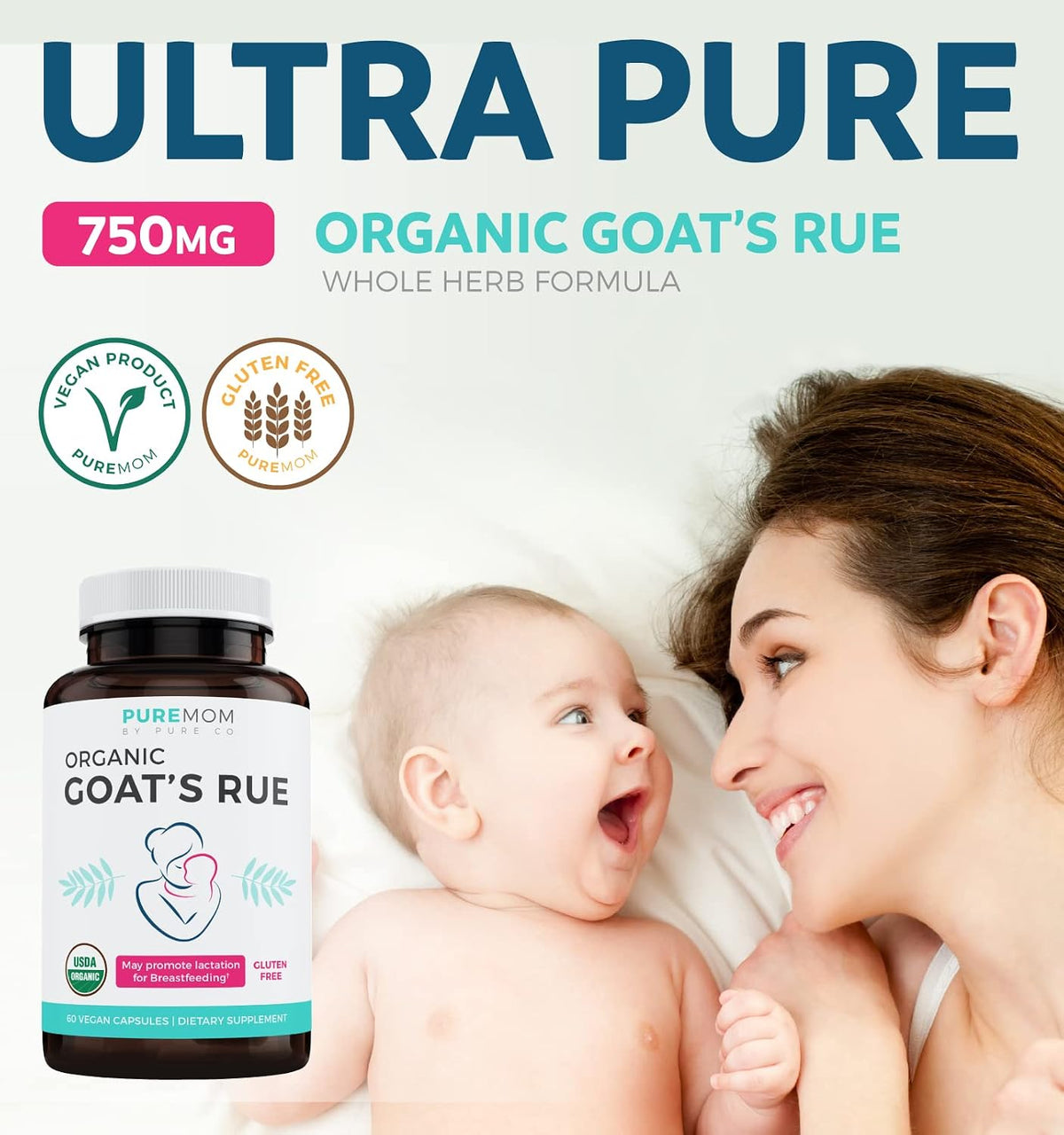 USDA Organic Goat's Rue - Increase Milk Supply for Breastfeeding & Herbal Lactation Support - Aid for Mothers - Non-GMO Goats Rue Lactation Supplement - 60 Vegan Capsules (No Pills, Tea, or Cookies)