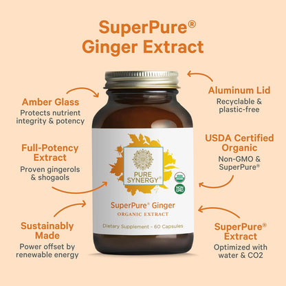 PURE SYNERGY SuperPure Ginger Extract | Organic Ginger Extract Digestive Supplement | for Stomach and Joint Support (60 Capsules)