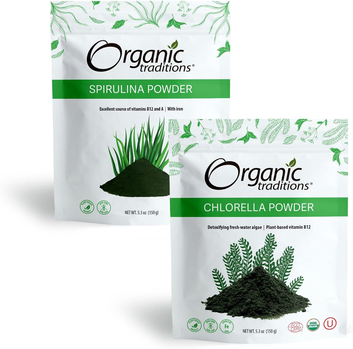 Organic Spirulina & Chlorella Superfood Powder, Vegan, Non-GMO