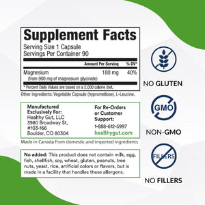 Healthy Gut Magnesium-HP | Ultra Pure Magnesium Glycinate Capsules with Zero Fillers | 180 mg Magnesium Glycinate | 90 Servings Healthy GutBuy Supplements Australia