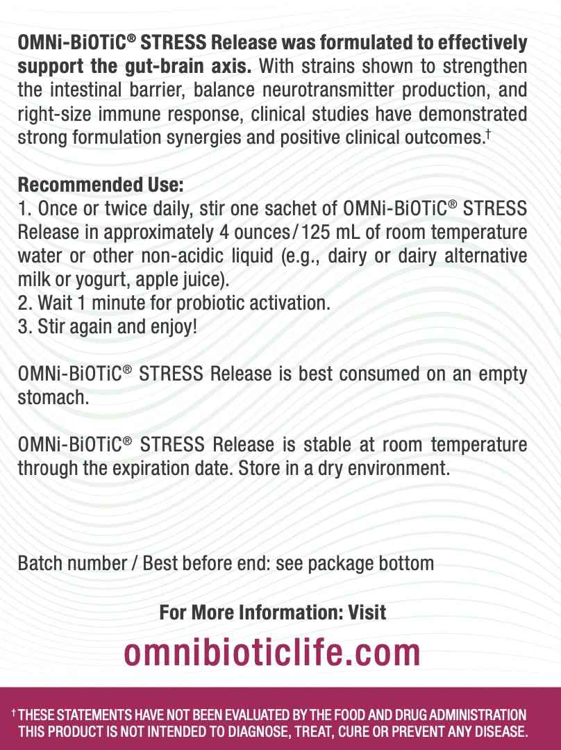 OMNi BiOTiC Stress Release - Clinically Tested Probiotic for Stress Management & Gut-Brain Axis Support - Stress Probiotic and Mood Probiotic - Vegan, Non-GMO (28 Daily Packets)