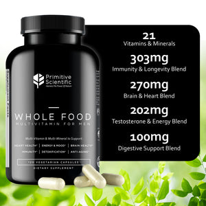 Primitive Scientific Whole Food Natural Multivitamin and Mineral Capsules for Men - All-Day Energy, Inner Zen, and Stronger You (120 Capsules) Primitive ScientificBuy Supplements Australia
