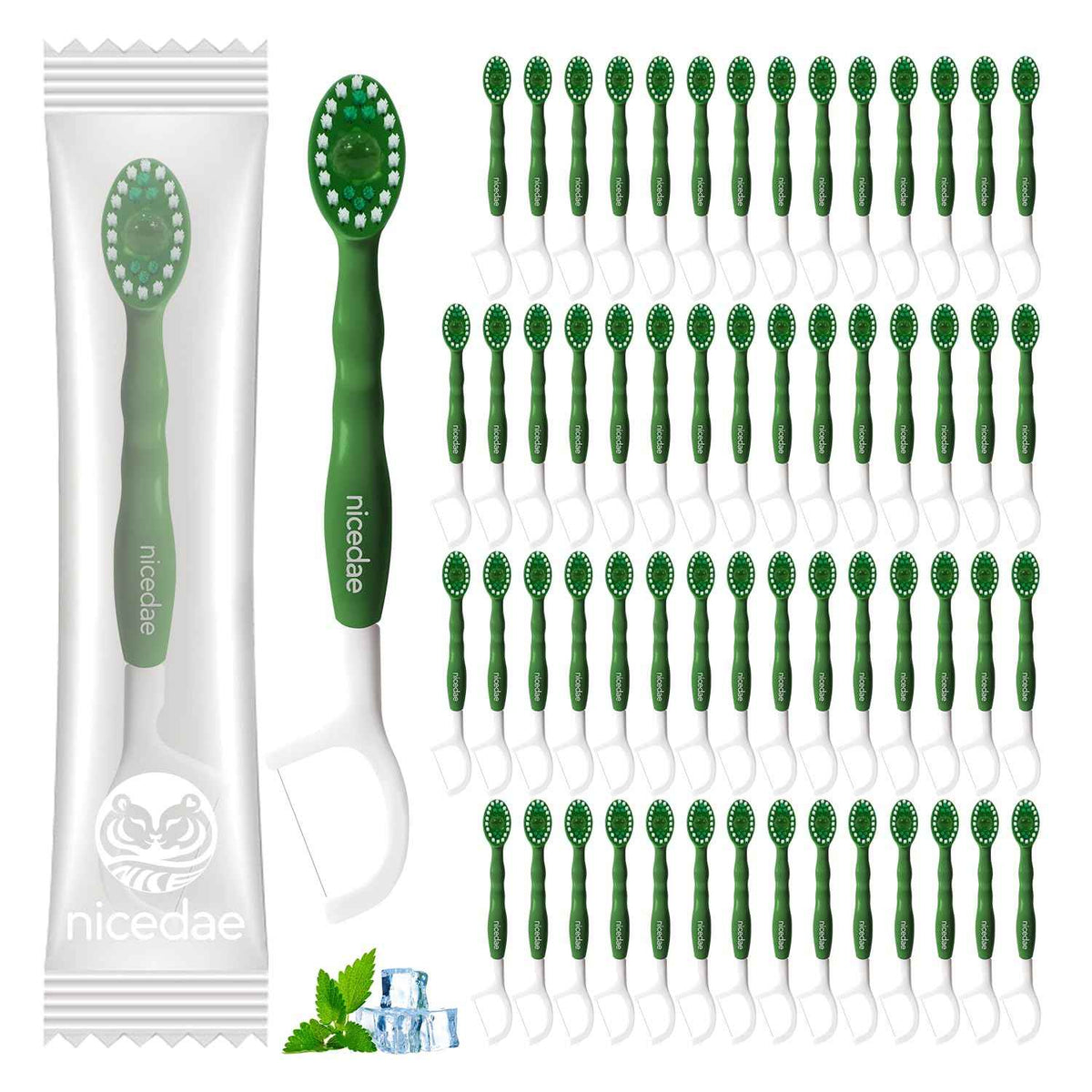 nicedae Disposable Mini Travel Toothbrush Bulk with Toothpaste 5in1 60Ct Portable Toothbrushes Set Floss Pick Tongue Scraper Cruise