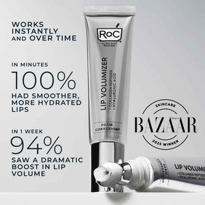 RoC Derm Correxion Lip Volumizer - Lip Plumper Peptide Treatment with Hyaluronic Acid & Vitamin E + Line Smoothing Eye Cream Packette