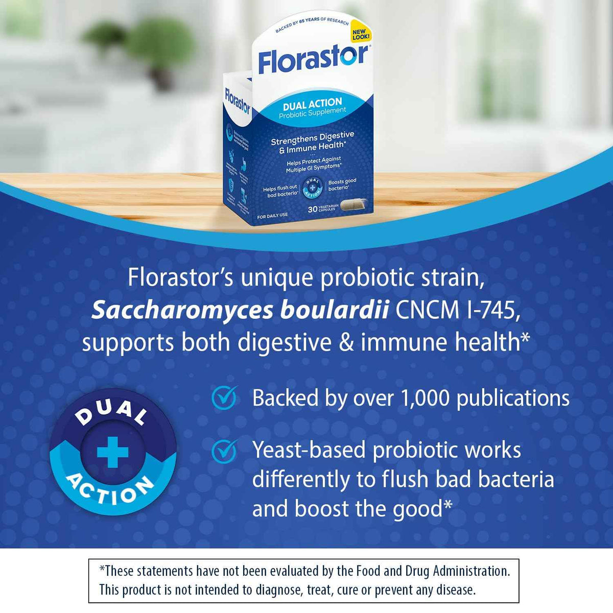 Florastor Probiotics for Digestive and Immune Health, 30 Capsules, Probiotics for Women & Men, Helps Flush Out Bad Bacteria, Boosts The Good with Our Unique Strain Saccharomyces Boulardii