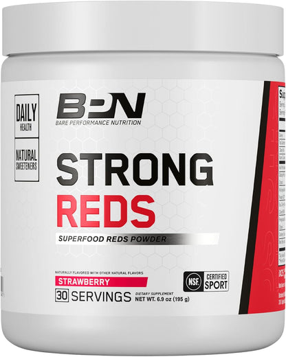 BARE PERFORMANCE NUTRITION, BPN Strong Reds Superfood Powder, Digestive Enzymes, Antioxidants, Improved Natural Energy, 30 Servings, Strawberry
