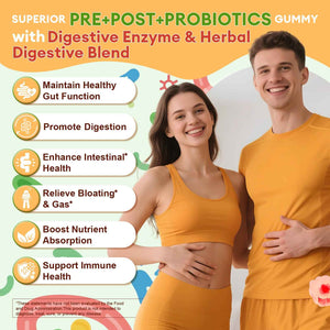(2 Packs) Totaria Sugar Free 5-in-1 Probiotic Prebiotic Postbiotic Gummy, Probiotics for Women Men with Digestive Enzymes, Peppermint, Complete Immune, Gut & Digestive Support, Vegan Strawberry Flavor