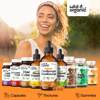 Wild & Organic Cordyceps Mushroom Tincture - Energy & Immune Support - Cordyceps Sinensis Extract Supplement - Liquid Mushroom Drops - Add to Tea & Mix with Powder - Sugar & Alcohol-Free - 4 fl oz