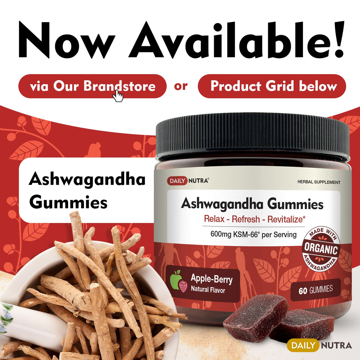 DailyNutra KSM-66 Ashwagandha 600mg Organic Root Extract - High Potency Supplement with 5% Withanolides | Relieves Tiredness, Supports Relaxation, Focus, Energy, & Muscle Growth (90 Capsules)