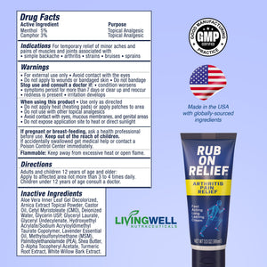 RUB ON RELIEF Arthritis Pain Relief Cream – 10-in-1 Non-Greasy Joints Pain Cream for Knees, Back, Neck, Hands, & Muscle Aches with Menthol, Camphor, Arnica, MSM & Turmeric Up to 8 Hours, 3oz (1 Pack) RUB ON RELIEFBuy Supplements Australia