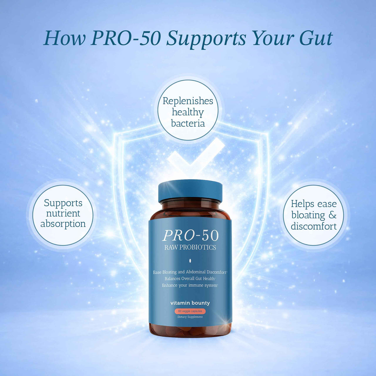 Vitamin Bounty Pro-50 Probiotic 50 Billion CFU - 13 Strain Supplement for Men & Women + Prebiotics - Digestive Health & Gut Support - Lactobacillus & Bifidobacterium - Delayed Release Capsules, 2 Pack