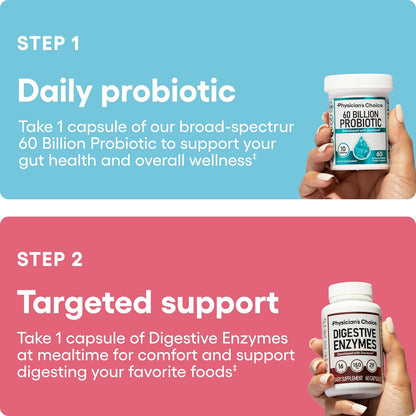 Physician's CHOICE Advanced Gut Health Bundle: 60 Billion Probiotics 30ct + Digestive Enzymes 60ct for Digestive, Gut, and Immune Health Supports Occasional Constipation, Diarrhea, Gas, and Bloating