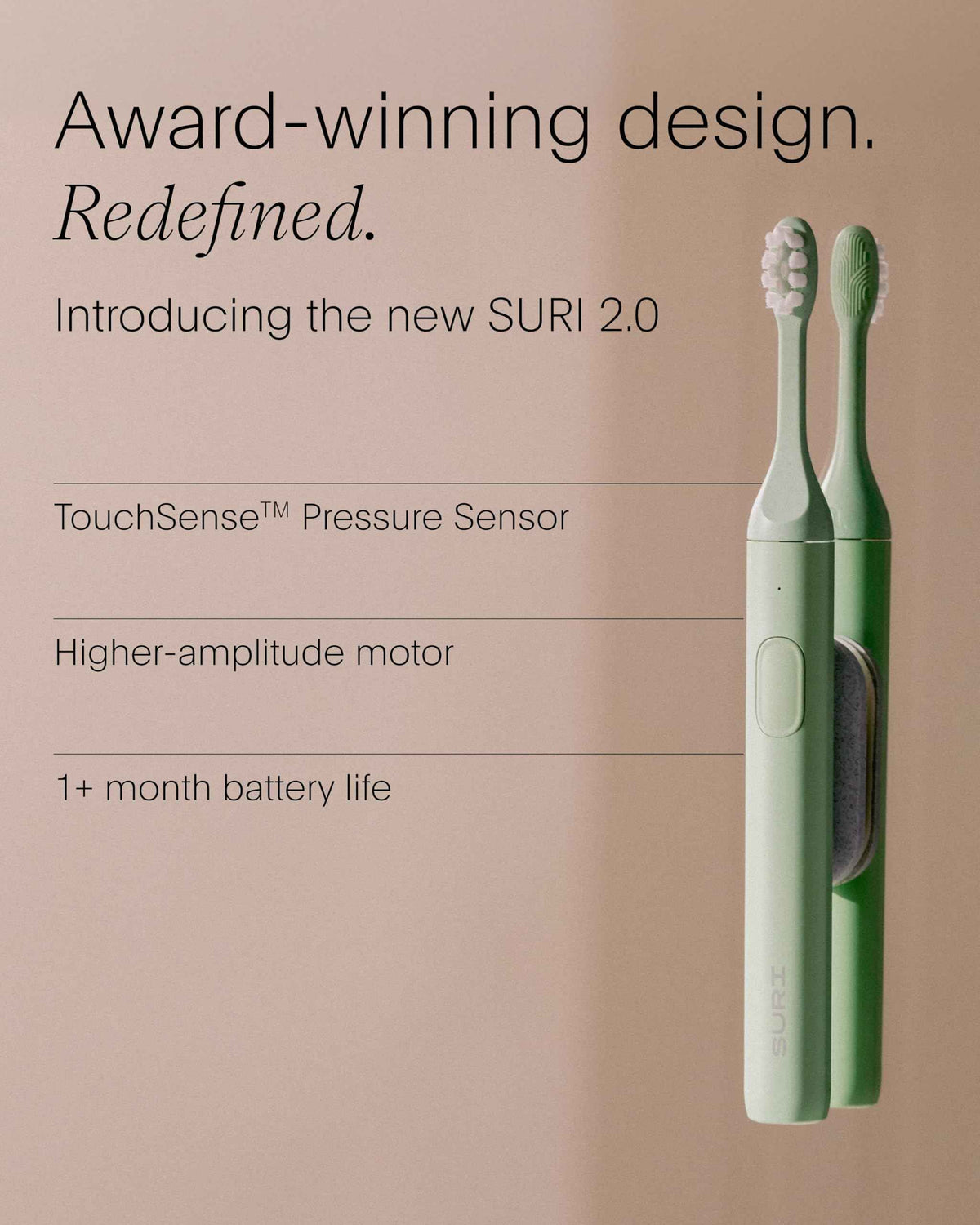 SURI 2.0 New Sonic Electric Toothbrush with Pressure Sensor | 1 Month+ Battery | Electric Toothbrush for Adults