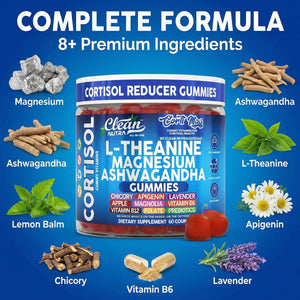 Clean Nutra Cortisol Supplement Gummies L-Theanine Magnesium Ashwagandha Apigenin Vitamin B6 Sleep and Calm Support Lavender Chicory Prebiotic Advanced Gummy Formula Clean NutraceuticalsBuy Supplements Australia