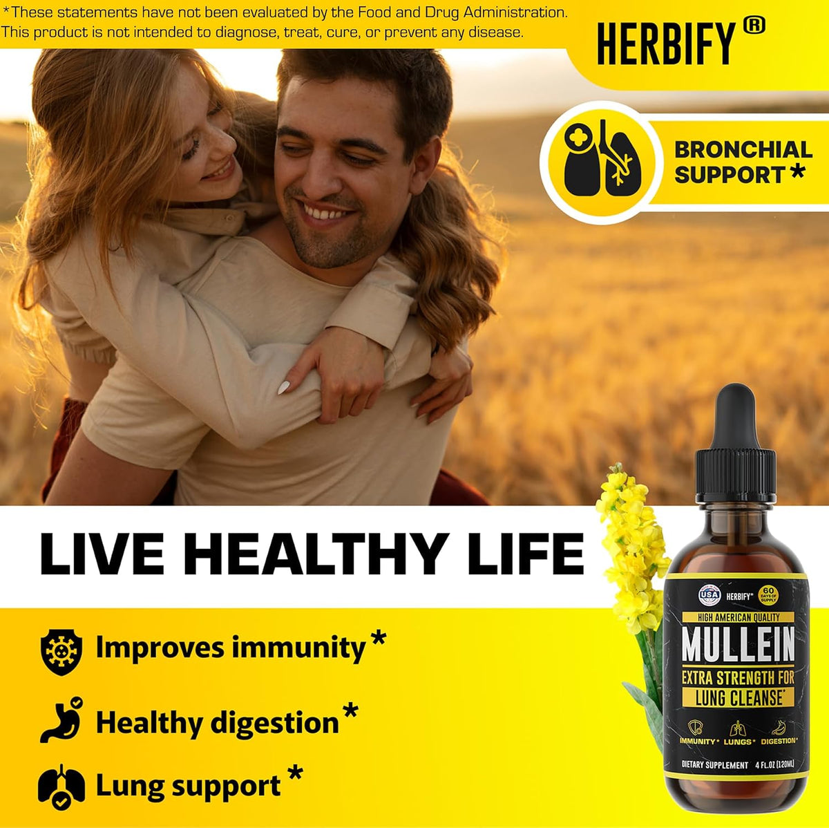 HERBIFY Bundle - Mullein Leaf Extract & Lemon Balm - Respiratory Support & Brain Support