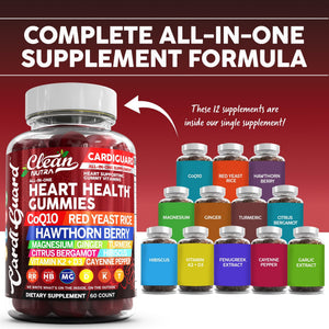 Clean Nutraceuticals Coq10 Gummies | Red Yeast Rice Hawthorn Berry Ginger Turmeric Citrus Bergamot Hibiscus Vitamin K2+D3 Magnesium Glycinate Cayenne Pepper Fenugreek Orange Flavor CardiGuard Clean NutraceuticalsBuy Supplements Australia