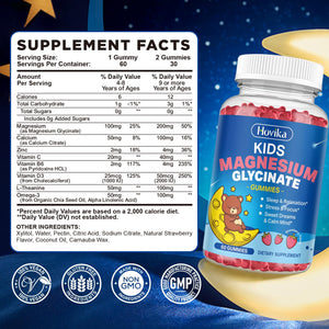 Magnesium Glycinate Gummies for Kids - with L-Theanine, Omega-3, Vitamin B6, D3, Zinc - Kids Magnesium Gummies for Sleep, Relaxation, Calm & Focus - Sugar Free Strawberry 60ct HovikaBuy Supplements Australia