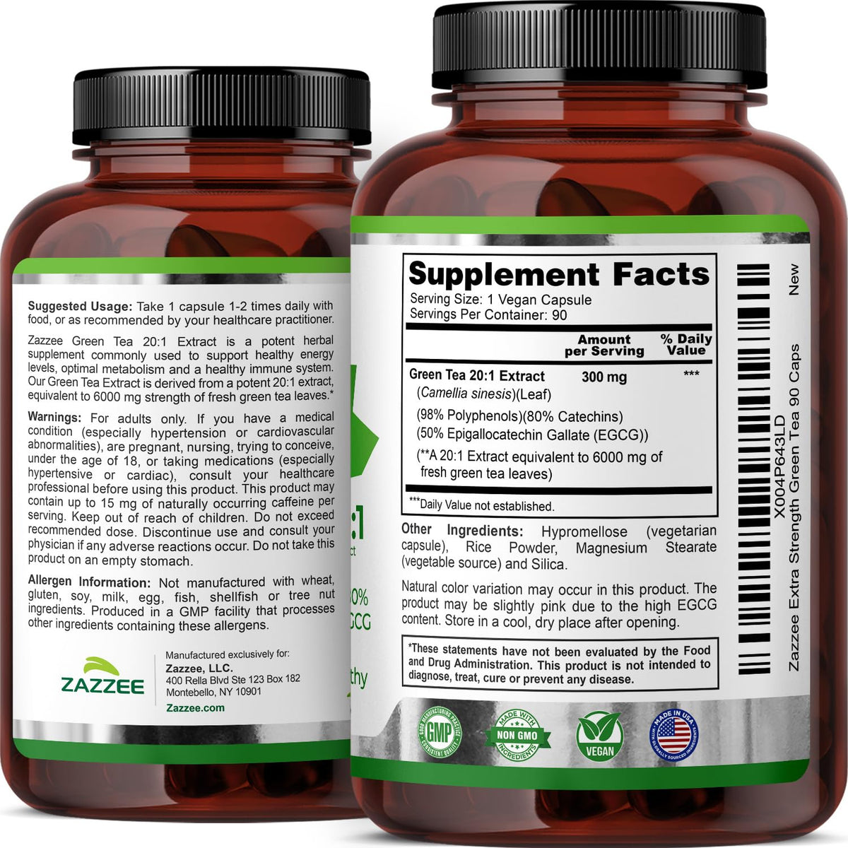 Zazzee Extra Strength Green Tea 20:1 Extract, 50% EGCG, 98% Polyphenols, 80% Catechins, 150 Vegan Capsules, 5 Month Supply, Certified Kosher, Antioxidant & Metabolism Support, Non-GMO, Made in the USA