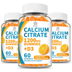 (3 Pack) Calcium Citrate 1200 mg Gummies with Vitamin D3, High Absorption Calcium Supplements for Women & Men, Sugar Free, Non-GMO, Gluten Free,