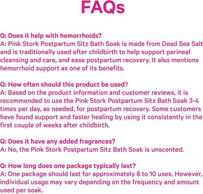 Pink Stork Postpartum Sitz Bath Soak: Dead Sea Salt for Perineal Care & Cleansing, Postpartum Recovery, Labor and Delivery Essentials, Women-Owned, Unscented, 16 oz