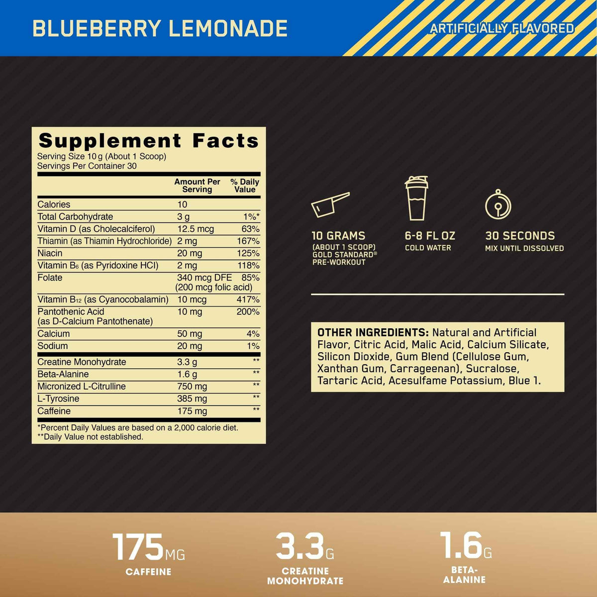 Optimum Nutrition Gold Standard Pre-Workout, Vitamin D for Immune Support, with Creatine, Beta-Alanine, and Caffeine for Energy, Keto Friendly, Blueberry Lemonade