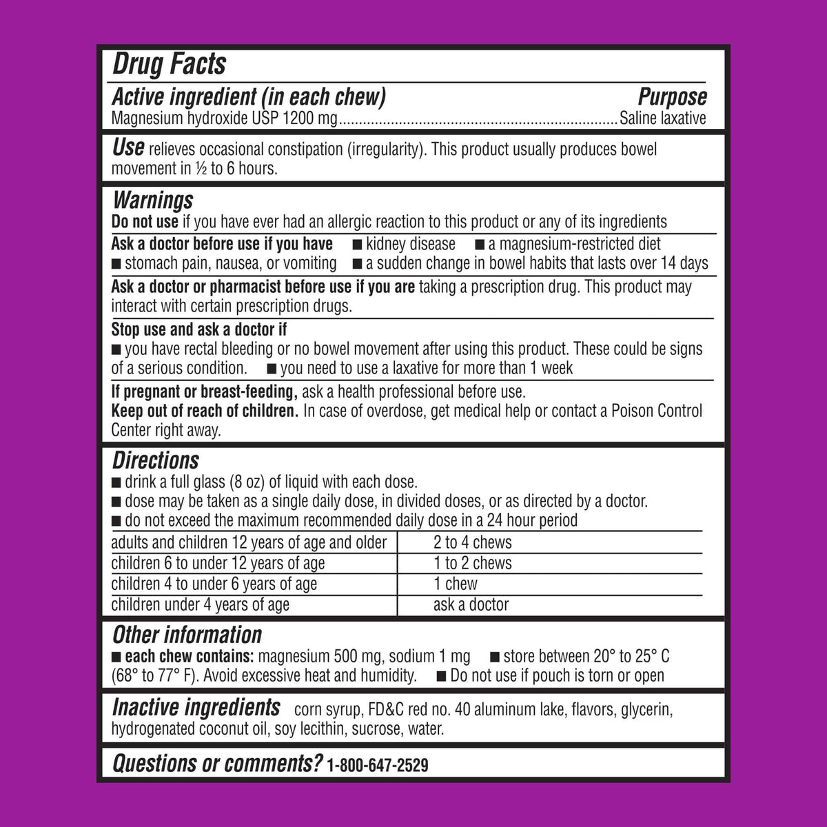 MiraFAST Soft Chews, from the Makers of MiraLAX, Gentle Constipation Relief, Fast Acting, Stimulant Free Saline Laxative, Magnesium Hydroxide, Blueberry & Raspberry Flavor, 60ct