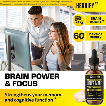 HERBIFY Bundle - Lions Mane & Mullein Grape 4 Fl Oz Drops - Supplement for Memory, Focus & Clarity & Immune Support, Lung Cleanse and Bronchial Support