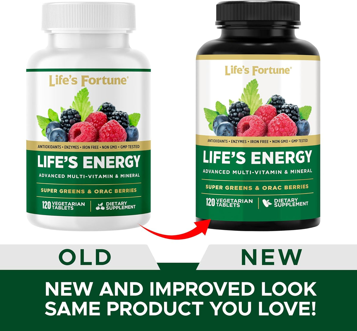 Life's Energy Advanced Daily Multivitamin for Men & Women, Energy & Immune Support Supplement with Super Greens - Antioxidants & Enzymes - Iron Free, Vegetarian, 120 Tablets by Life's Fortune