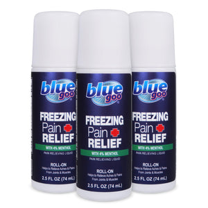 Blue Goo Pain Relieving Menthol Roll On – for Back, Neck, Muscle and Joint Pain, Sprains and Strains, Fast-Acting Soothing Cooling Pain Relief Liquid with 4% Menthol, 2.5 oz (3 Pack) Blue GooBuy Supplements Australia