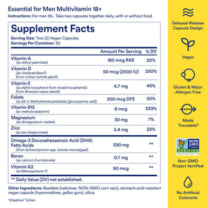 Ritual Men’s 18+ Daily Multivitamin - Key Essential Vitamins and Minerals to Support Energy, Muscle, Heart, Brain Health* - Including Zinc, D3, B12, A, K2 - Vegan - Mint - 60 Capsules - 30 Servings Ritual buy supplements Au