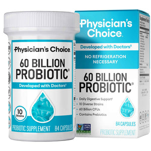 Physician's CHOICE Probiotics 60 Billion CFU - 10 Strains + Organic Prebiotics - Immune, Digestive & Gut Health - Supports Occasional Constipation, Diarrhea, Gas & Bloating - for Women & Men - 84ct