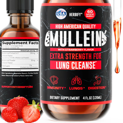 HERBIFY Mullein Drops - Lung Cleanse - Leaf Extract - Powerful Mullein for Immune Support,Detox & Respiratory Support - Made in USA - Lung Cleanse for Smokers - 4 Oz