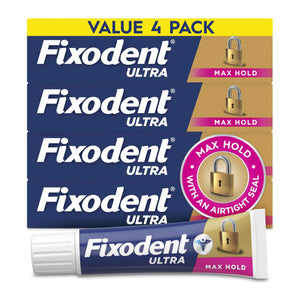 Fixodent Ultra Max Hold Denture Adhesive Cream, 2.2 oz (4-Pack) – Strong False Teeth Glue and Secure Dental Adhesive for Full