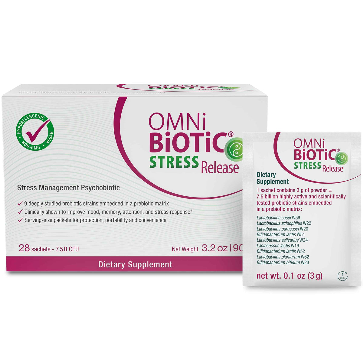 OMNi BiOTiC Stress Release - Clinically Tested Probiotic for Stress Management & Gut-Brain Axis Support - Stress Probiotic and Mood Probiotic - Vegan, Non-GMO (28 Daily Packets)