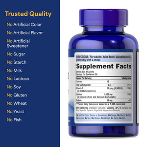 Puritan's Pride Absorbable Calcium 1500 mg Plus Vitamin D3 25mcg 1000 IU, Dietary Supplement for Bone Strength, Heart, Nerve, Muscle