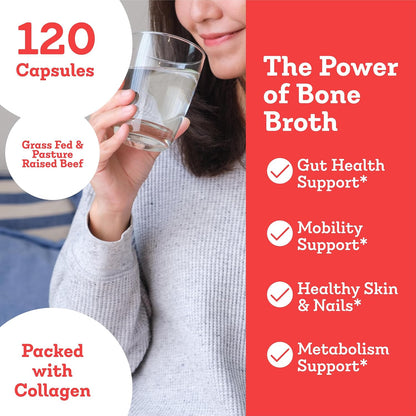 Dr. Kellyann Bone Broth Capsules | 500mg Collagen Per Serving | Supports Gut Health | Joint & Cartilage Repair | Skin Hair Nails | Fasting Support | Grass-Fed Beef | Digestive Wellness | 40 Servings