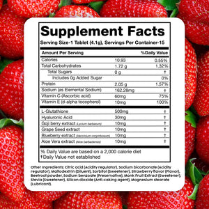 PLIX Glowy Skin 500mg Glutathione Supplement with Hyaluronic Acid, Vitamin C, E & Berries | 30 Effervescent Tablets, Strawberry Flavor PLIX - THE PLANT FIXBuy Supplements Australia