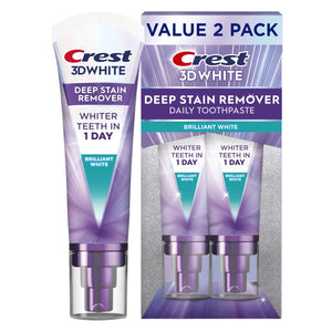 Crest 3D White Deep Stain Remover Toothpaste, Teeth whitening for Adults, 3.1oz, 2 Pack, Sensitivity Safe, Enamel Repair, Cavity Protection