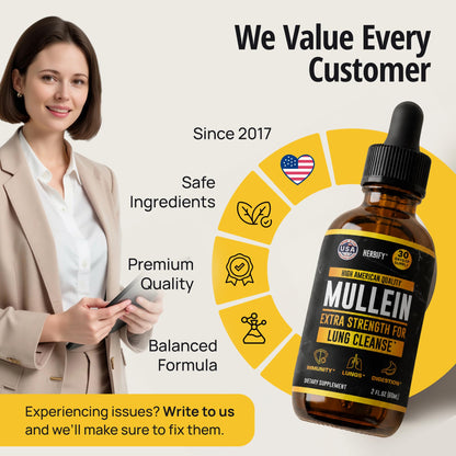HERBIFY Mullein Drops - Lung Cleanse - Leaf Extract - Powerful Mullein for Immune Support,Detox & Respiratory Support - Made in USA - Lung Cleanse for Smokers - 4 Oz