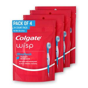 Colgate Max Fresh Wisp Disposable Mini Travel Toothbrushes, Peppermint, 24 Count (Pack of 4)