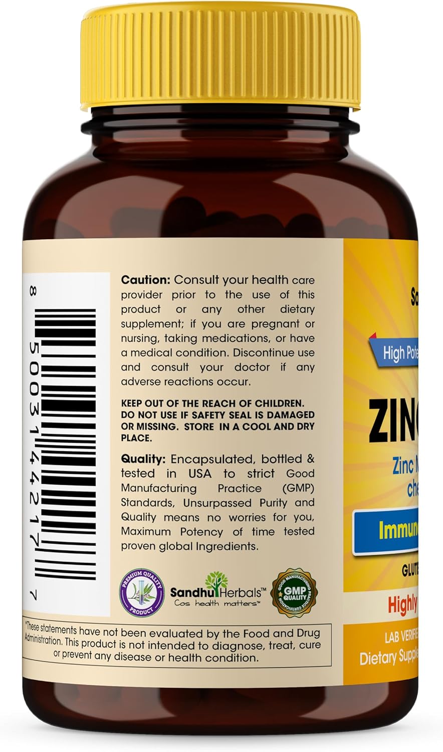 Sandhu Herbals Liquid Zinc Drops 4 Oz & Zinc Capsules 60 Count Supplement | Supports Immune and Skin Health| Made in USA