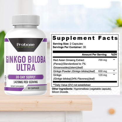 Probase Nutrition Ginkgo Biloba Ultra 60 Capsules 30-Day Supply