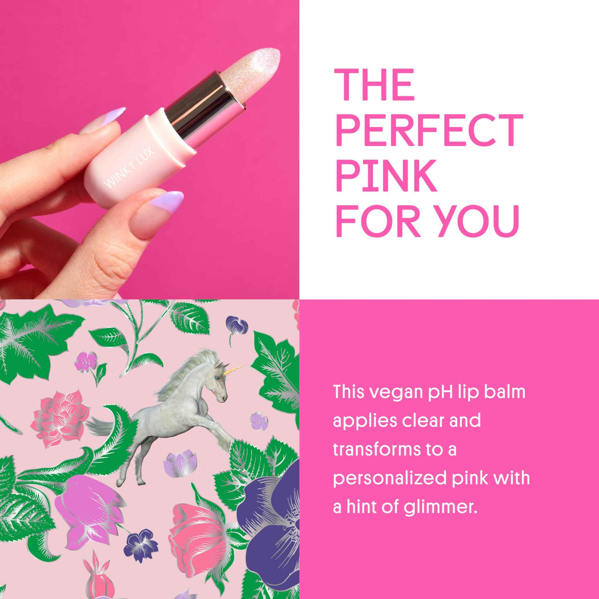 Winky Lux Unicorn Glimmer Balm -Hydrating ph Lip Balm, Natural Pink Tint with pH Color Changing, Moisturize & Soften Lips While Leaving Sheer