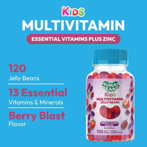 Human Beanz Multivitamin Jelly Bean Gummies with Zinc for Kids, Immune Support Dietary Supplements, Vegetarian, 120 Berry Blast Jelly Beans, Kosher Human Beanz