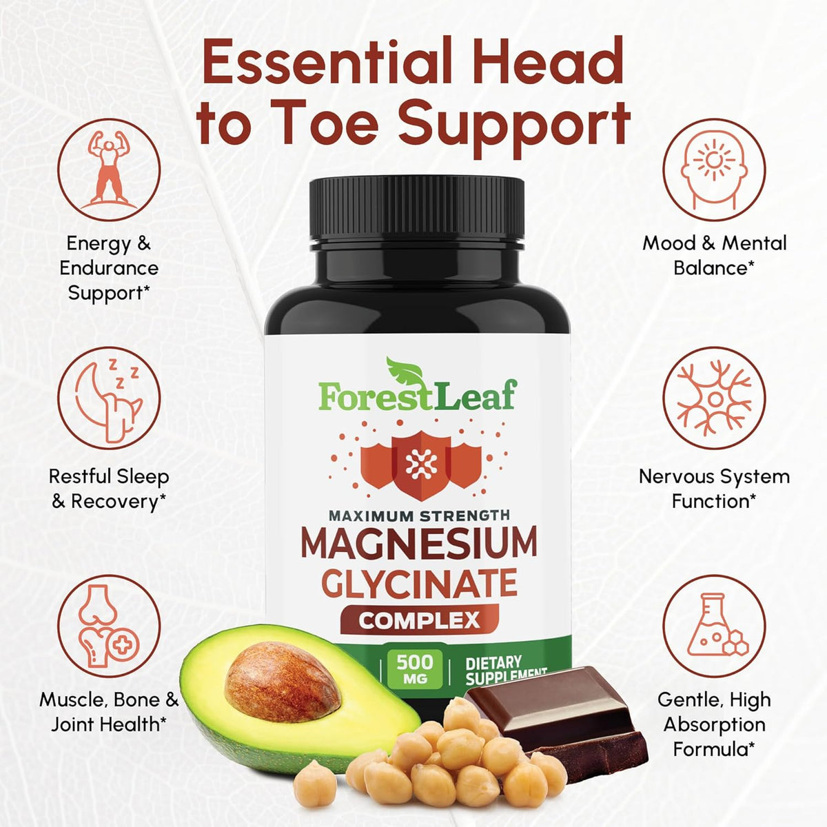 Magnesium Glycinate 500mg Complex - Magnesium Supplement Capsules for Sleep and Calmness - Non-GMO, 3rd Party Tested - 150 Pills for Women & Men by ForestLeaf