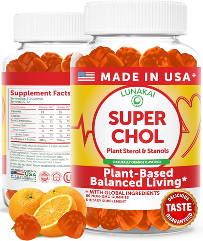 Lunakai USA Made Super Chol Gummies – 1200mg Plant Sterols & Stanols for Natural Cholesterol Support – Daily Phytosterol Supplement for Adults, 60ct